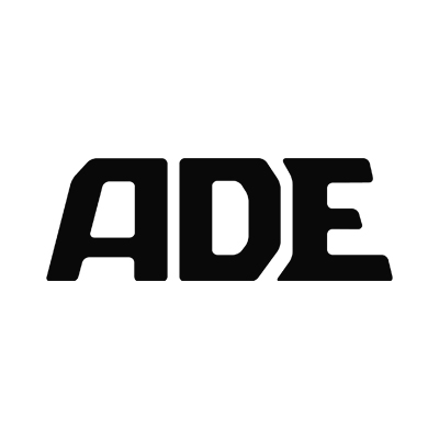 Black letters ADE with the phrase 'A different experience.' underneath on white background.